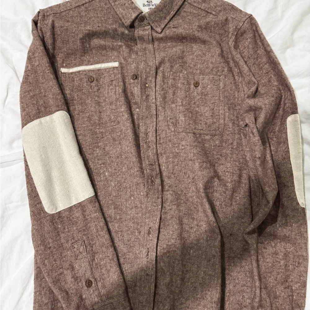 Brown Button-Up Shirt with Cream Accents